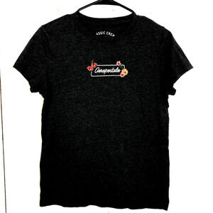 Aeropostale Top Womens XL Y2K Baby Tee Graphic Floral Classic Crew Gray